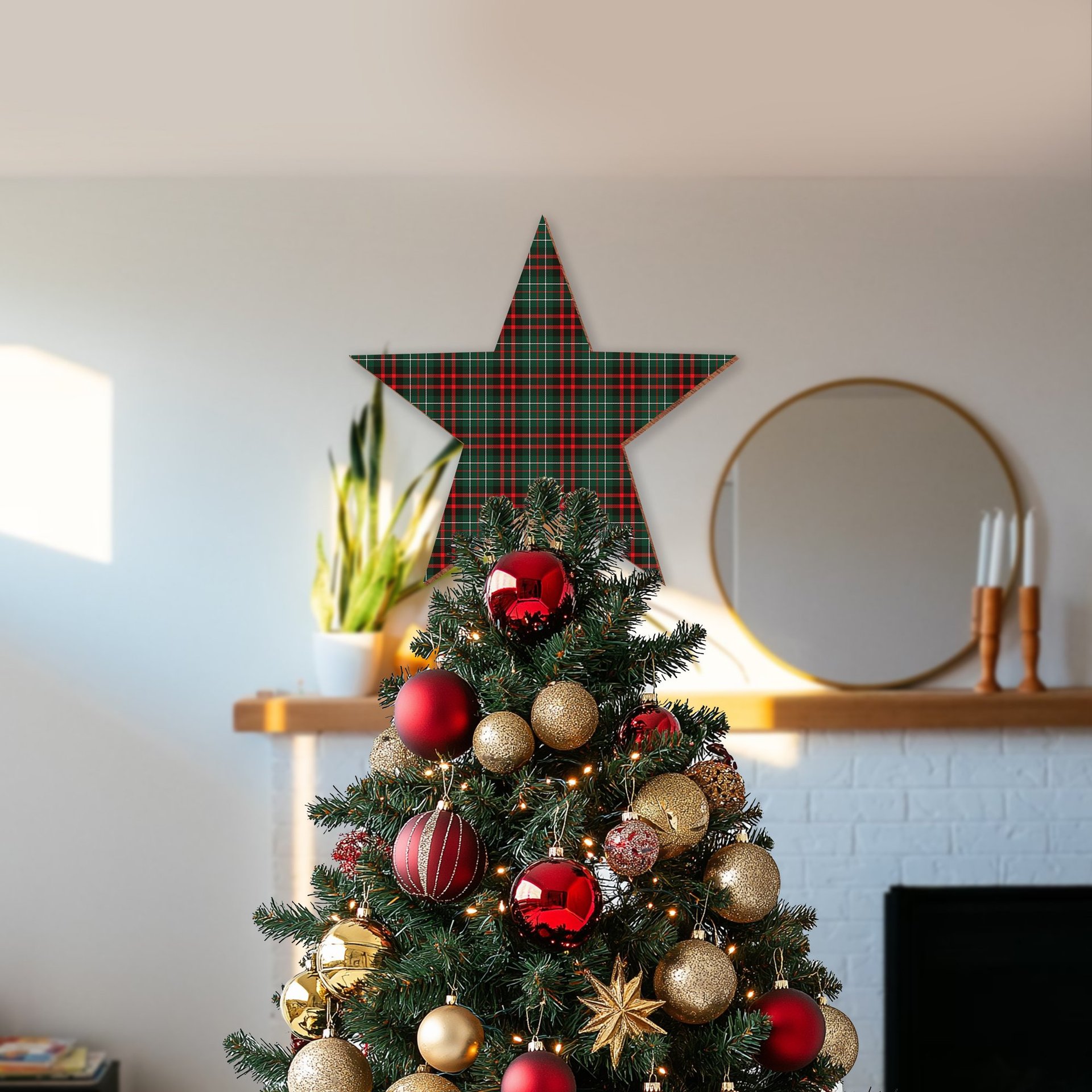 ScotsTee Shop Scottish MacDiarmid Modern Tartan Wooden Christmas Tree Topper