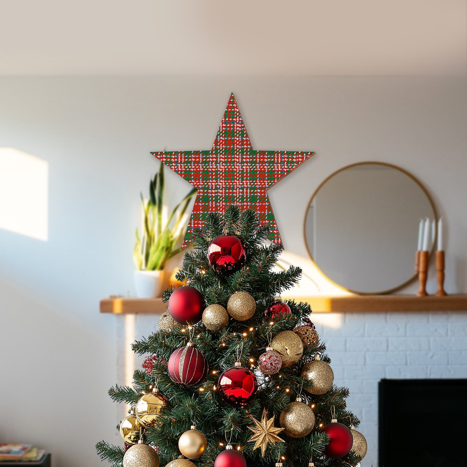 ScotsTee Shop Scottish MacAlister Ancient Clan Tartan Wooden Christmas Tree Topper