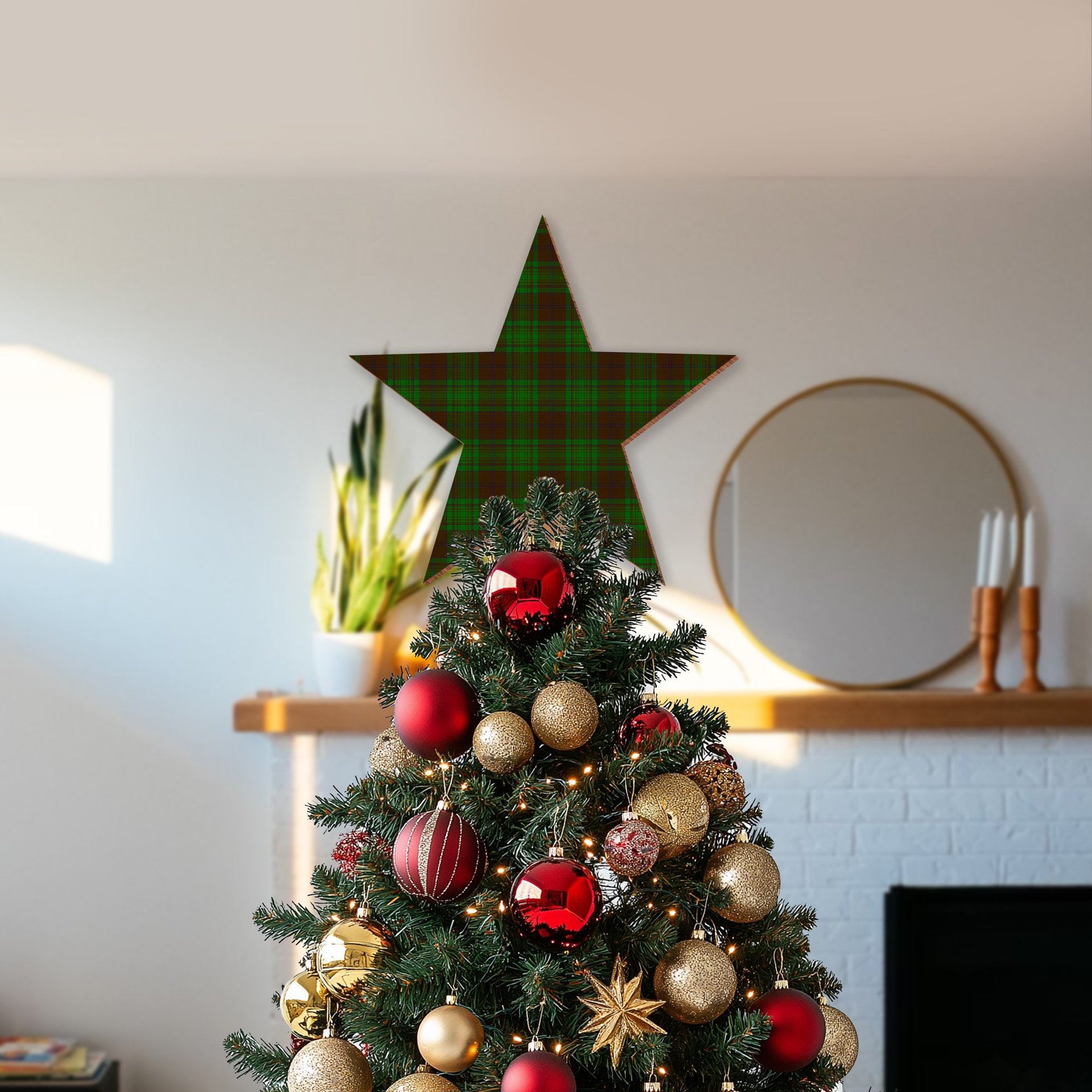 ScotsTee Shop Scottish MacAlister of Glenbarr Hunting Tartan Wooden Christmas Tree Topper