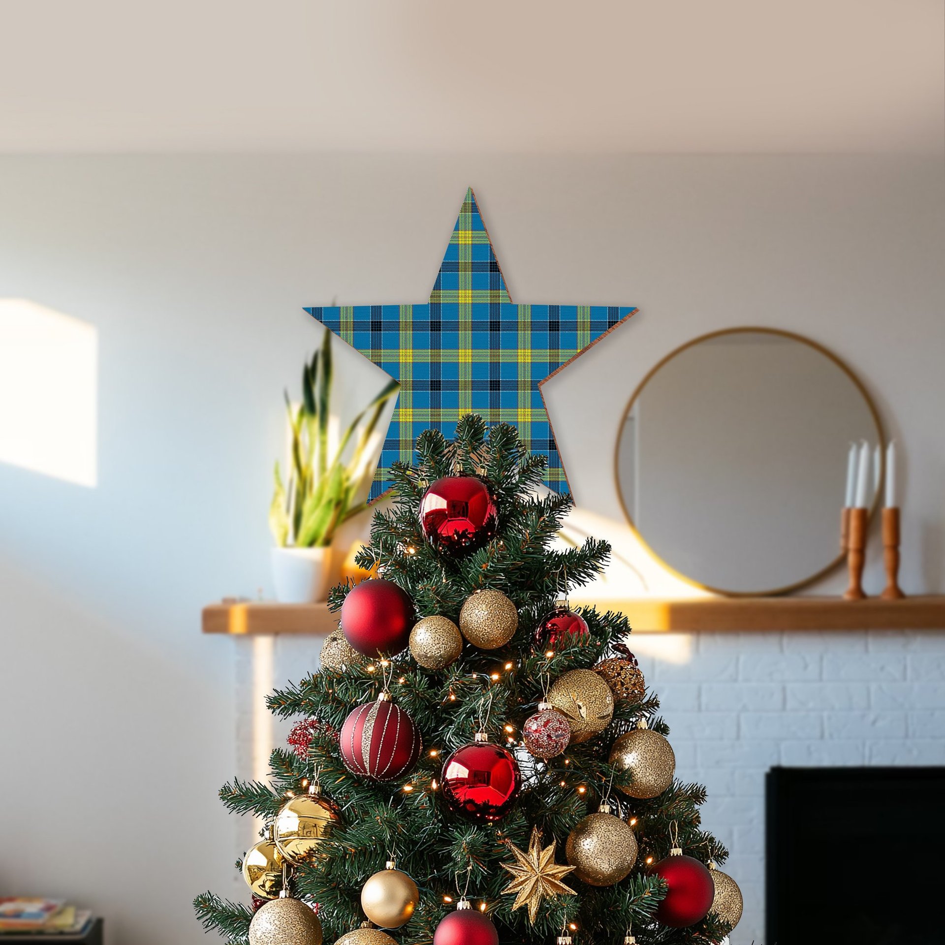 ScotsTee Shop Scottish Laing Modern Tartan Wooden Christmas Tree Topper