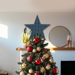 ScotsTee Shop Scottish Thomson Dress Blue Tartan Wooden Christmas Tree Topper