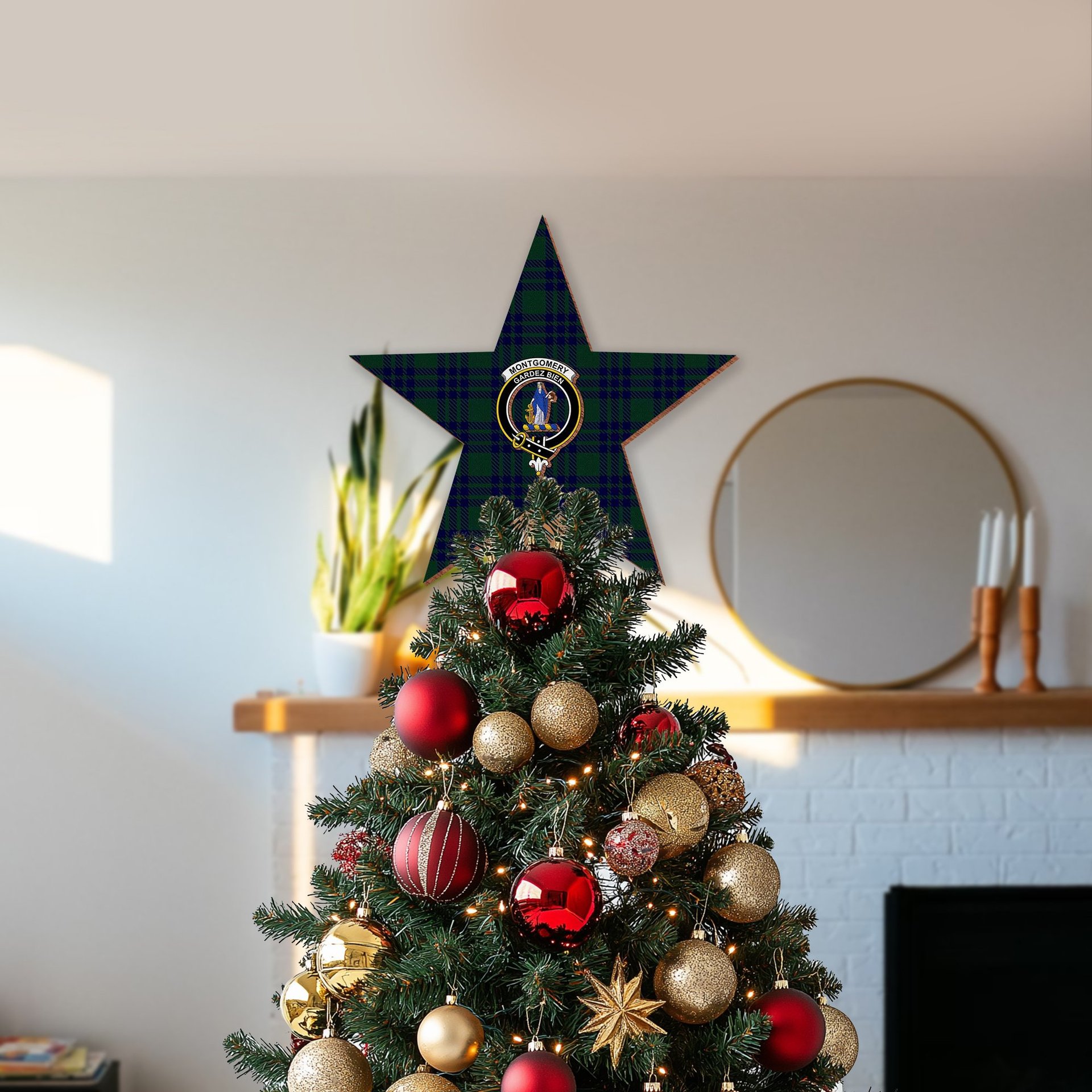ScotsTee Shop Scottish Montgomery Crest Tartan Wooden Christmas Tree Topper