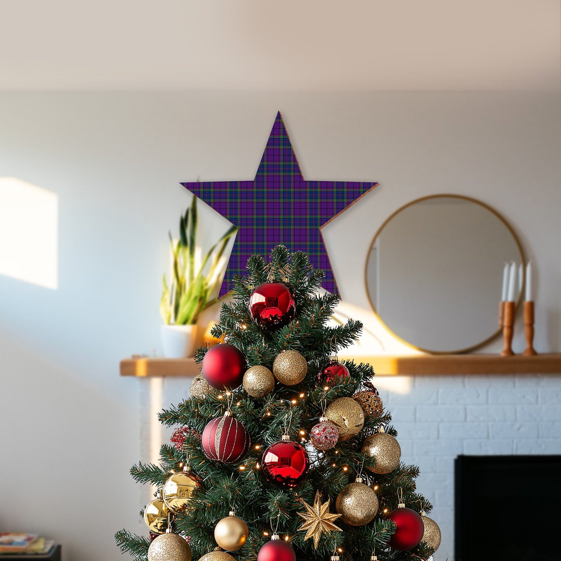 ScotsTee Shop Scottish Wardlaw Modern Tartan Wooden Christmas Tree Topper
