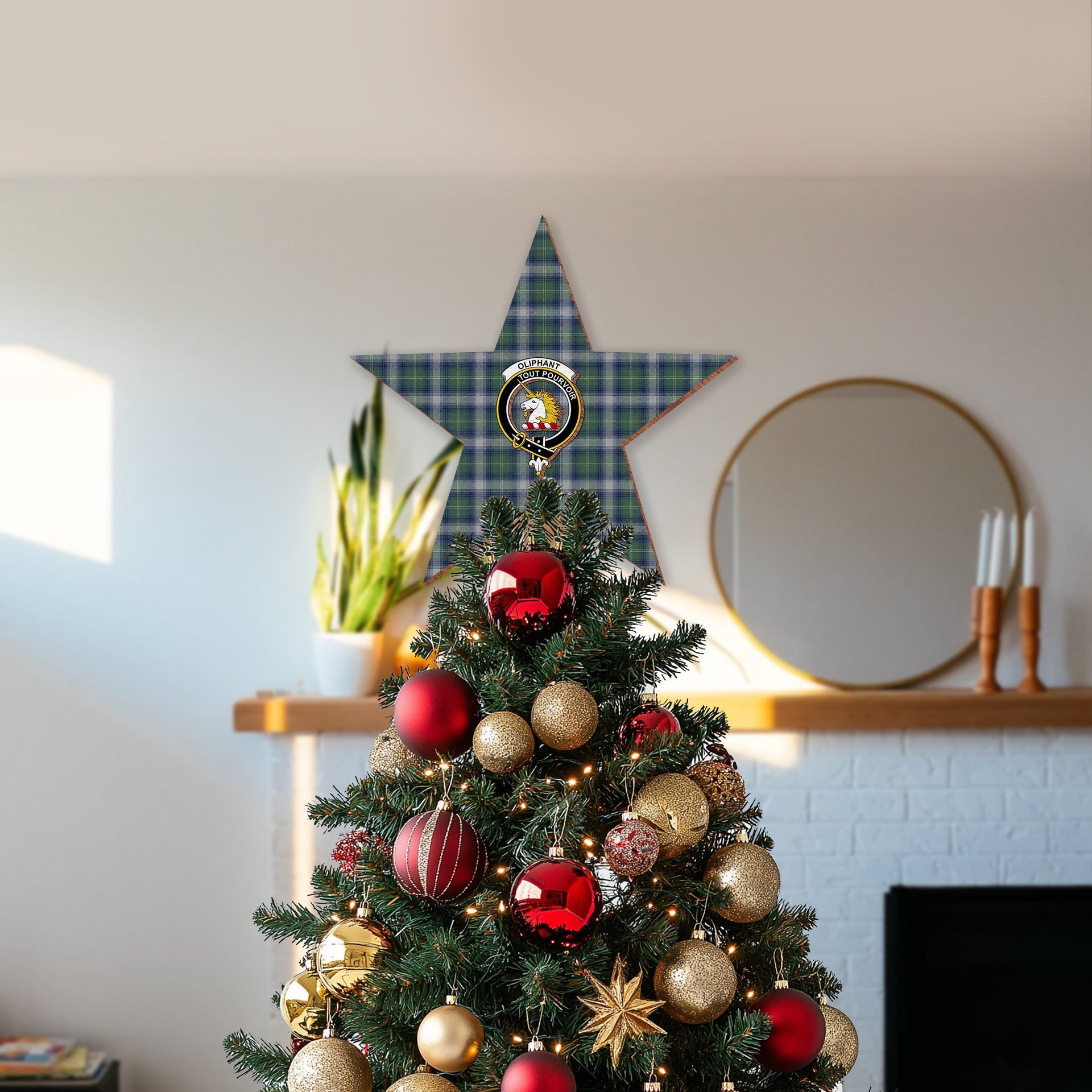 ScotsTee Shop Scottish Oliphant Dress Crest Tartan Wooden Christmas Tree Topper