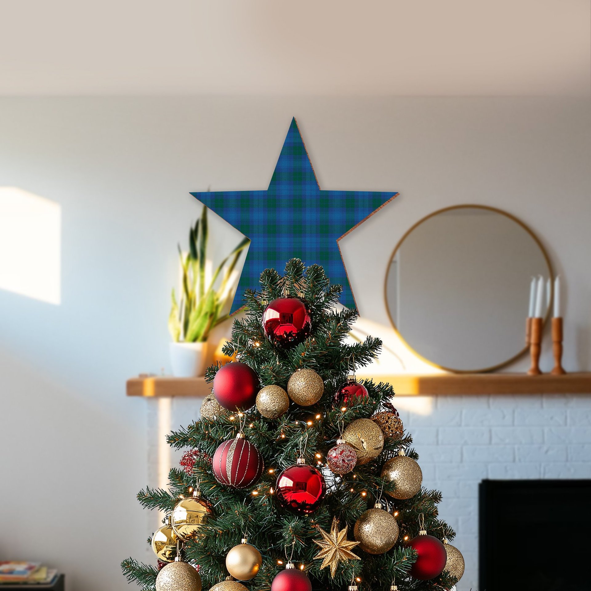 ScotsTee Shop Scottish Sutherland Hunting Modern Tartan Wooden Christmas Tree Topper