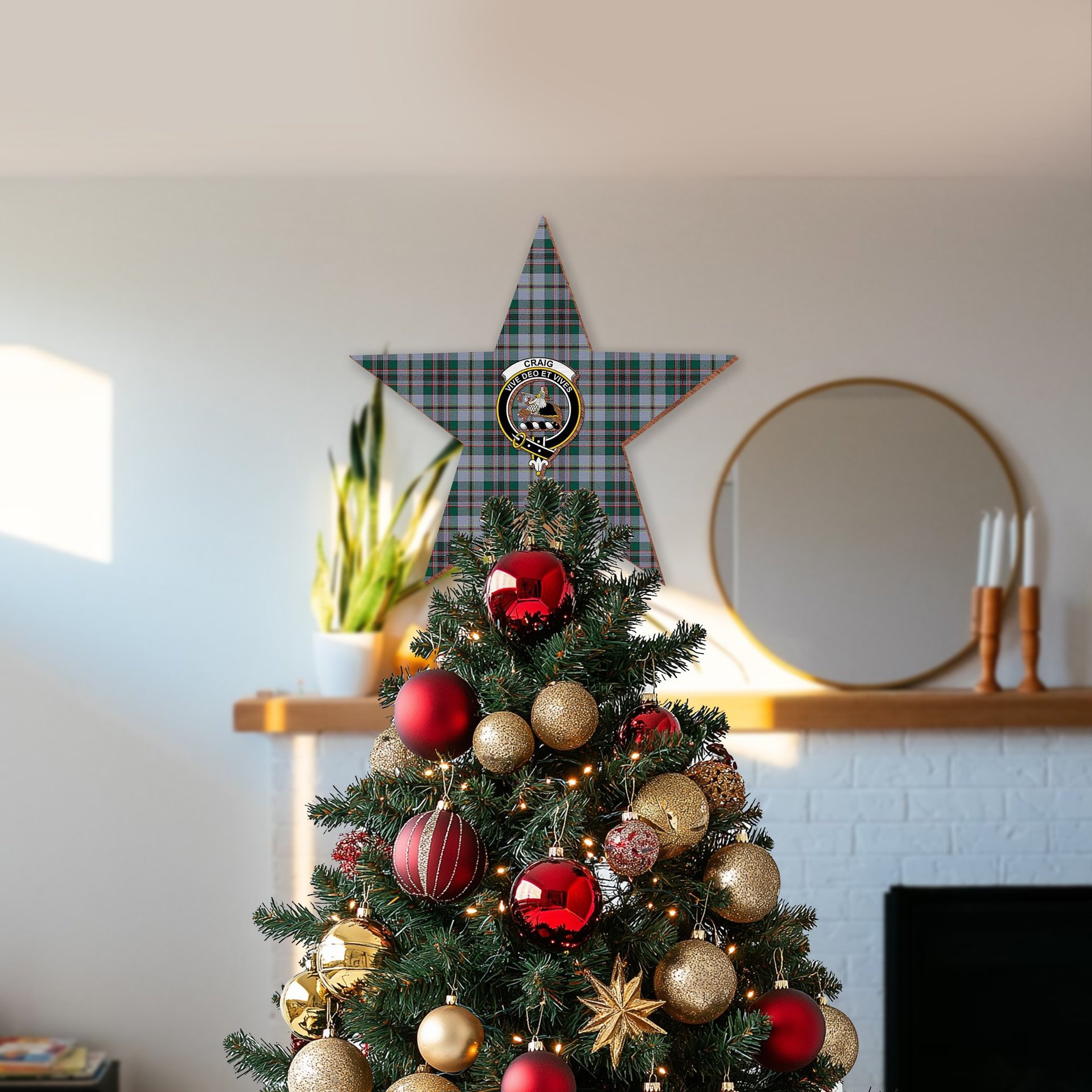 ScotsTee Shop Scottish Craig Modern Crest Tartan Wooden Christmas Tree Topper
