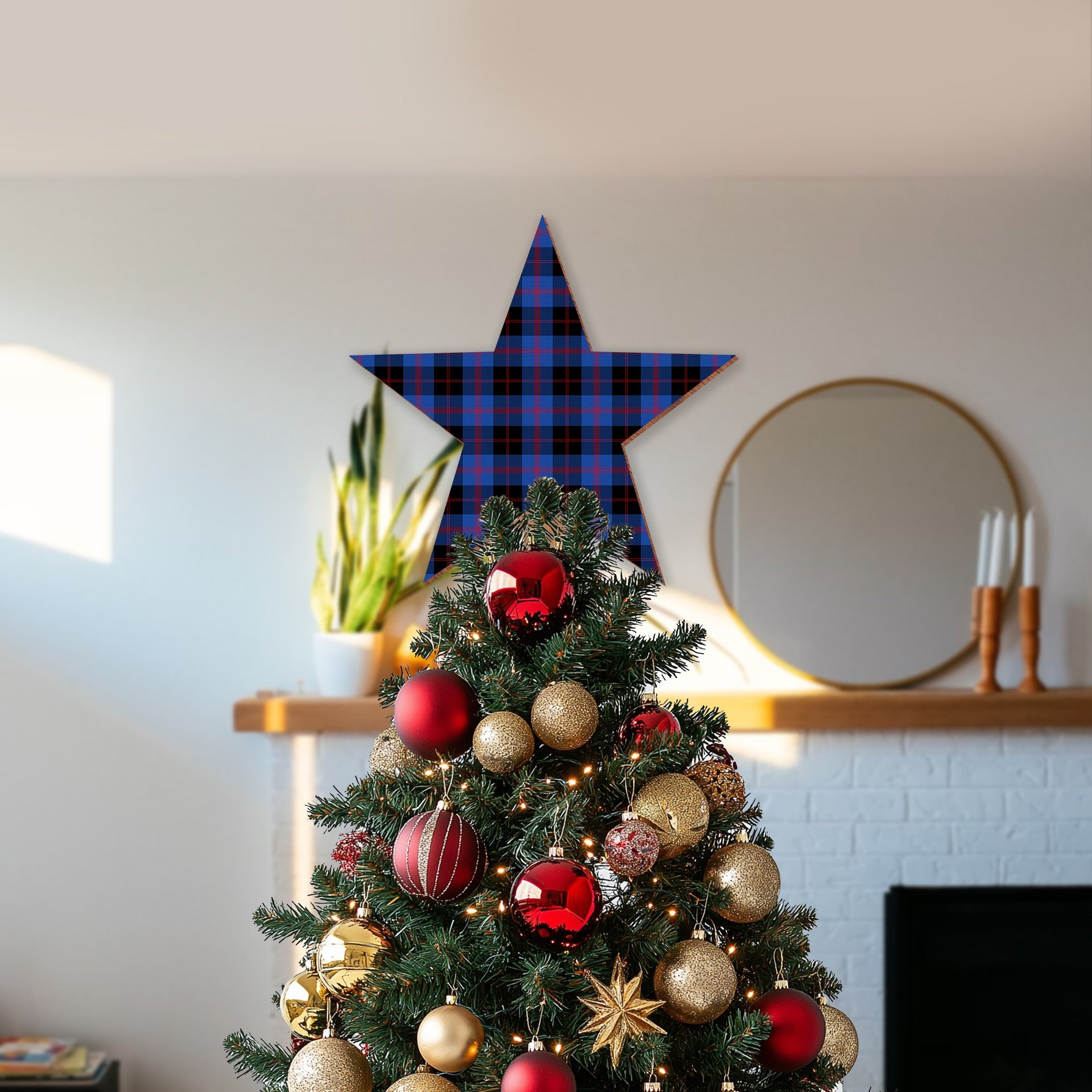 ScotsTee Shop Scottish Maule Modem Tartan Wooden Christmas Tree Topper