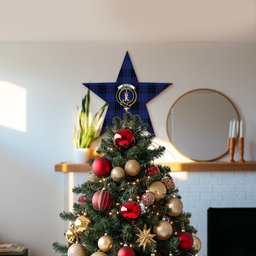 ScotsTee Shop Scottish McCoy Blue Crest Tartan Wooden Christmas Tree Topper