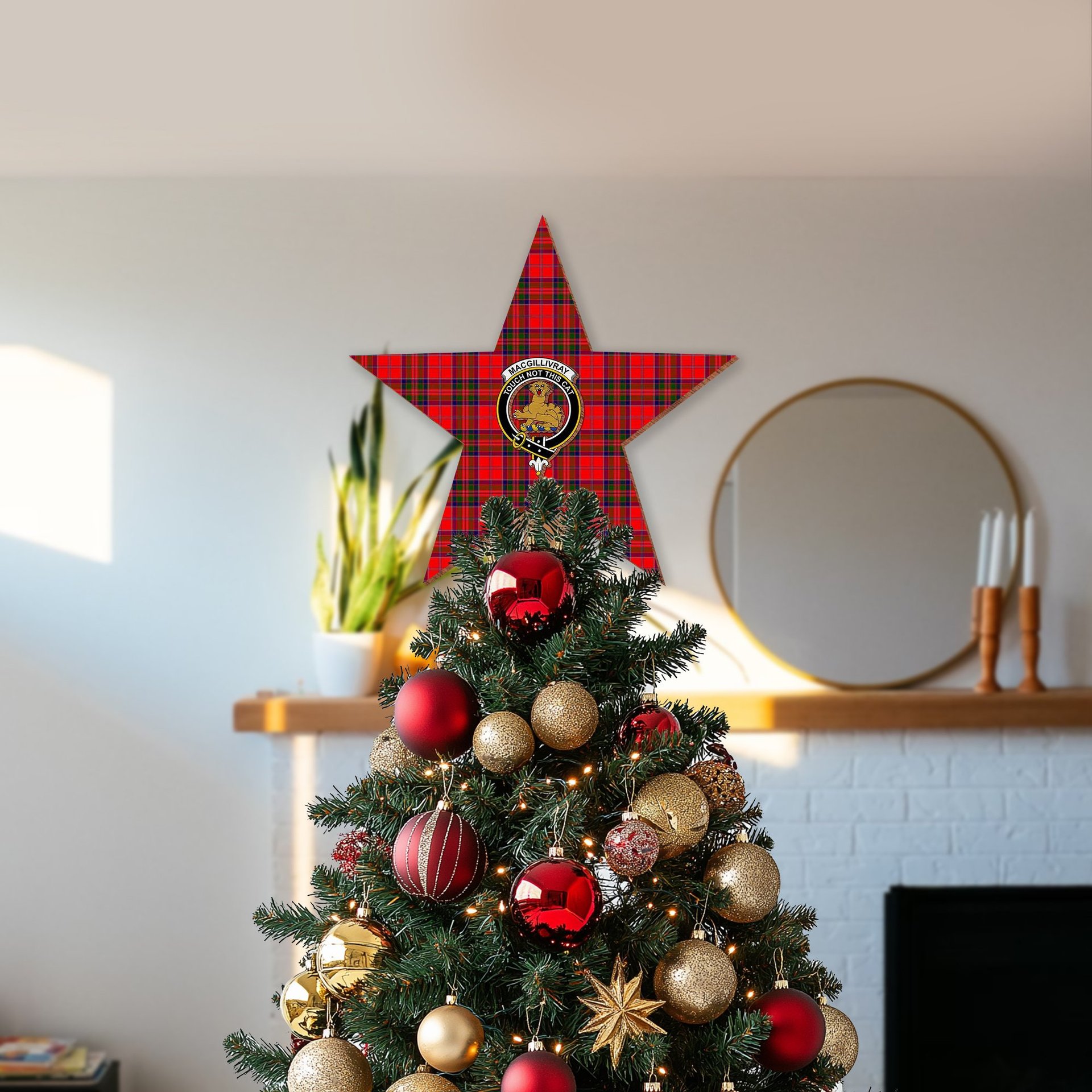 ScotsTee Shop Scottish MacGillivray Modern Crest Tartan Wooden Christmas Tree Topper