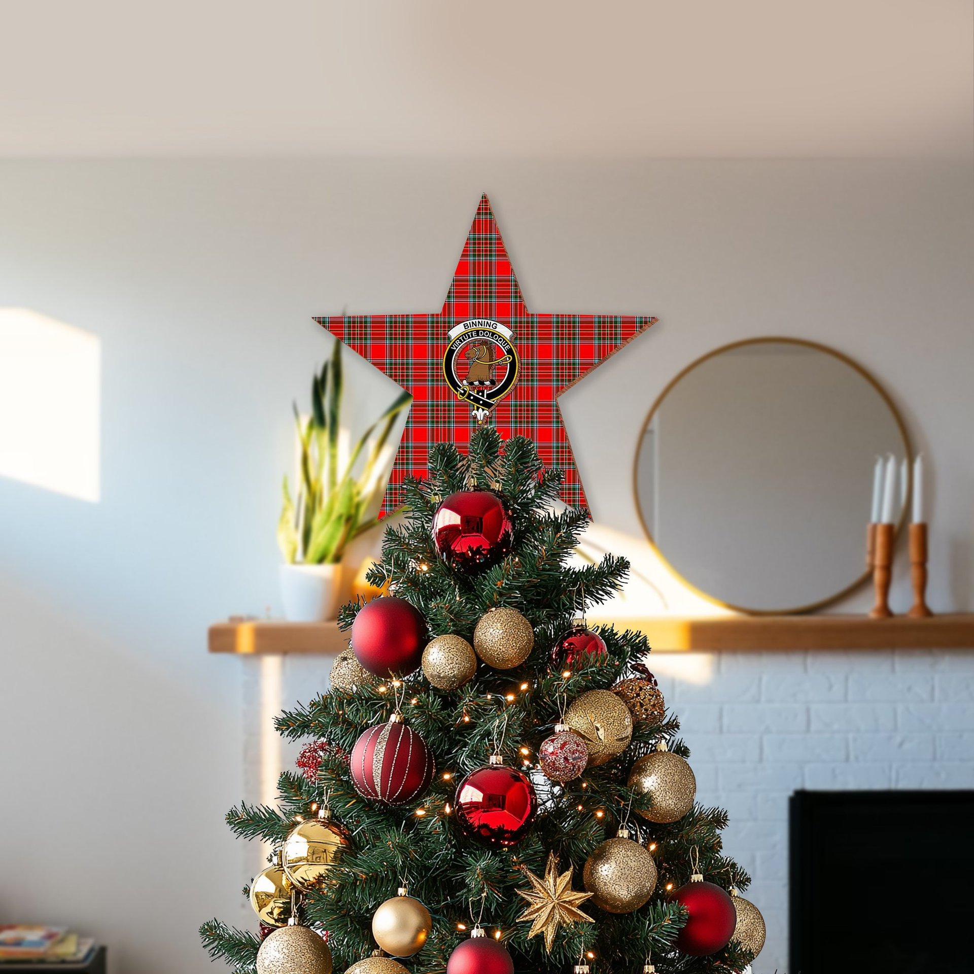 ScotsTee Shop Scottish Binning Crest Tartan Wooden Christmas Tree Topper