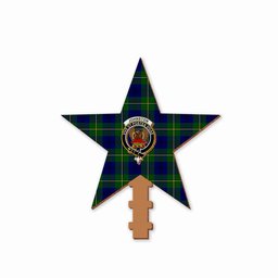 ScotsTee Shop Scottish Johnston Modern Crest Tartan Wooden Christmas Tree Topper