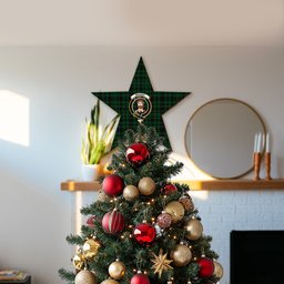 ScotsTee Shop Scottish Menzies Green Crest Tartan Wooden Christmas Tree Topper