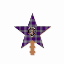ScotsTee Shop Scottish Menzies Mauve and White Crest Tartan Wooden Christmas Tree Topper