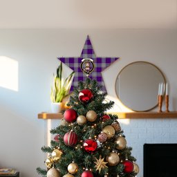 ScotsTee Shop Scottish Menzies Mauve and White Crest Tartan Wooden Christmas Tree Topper