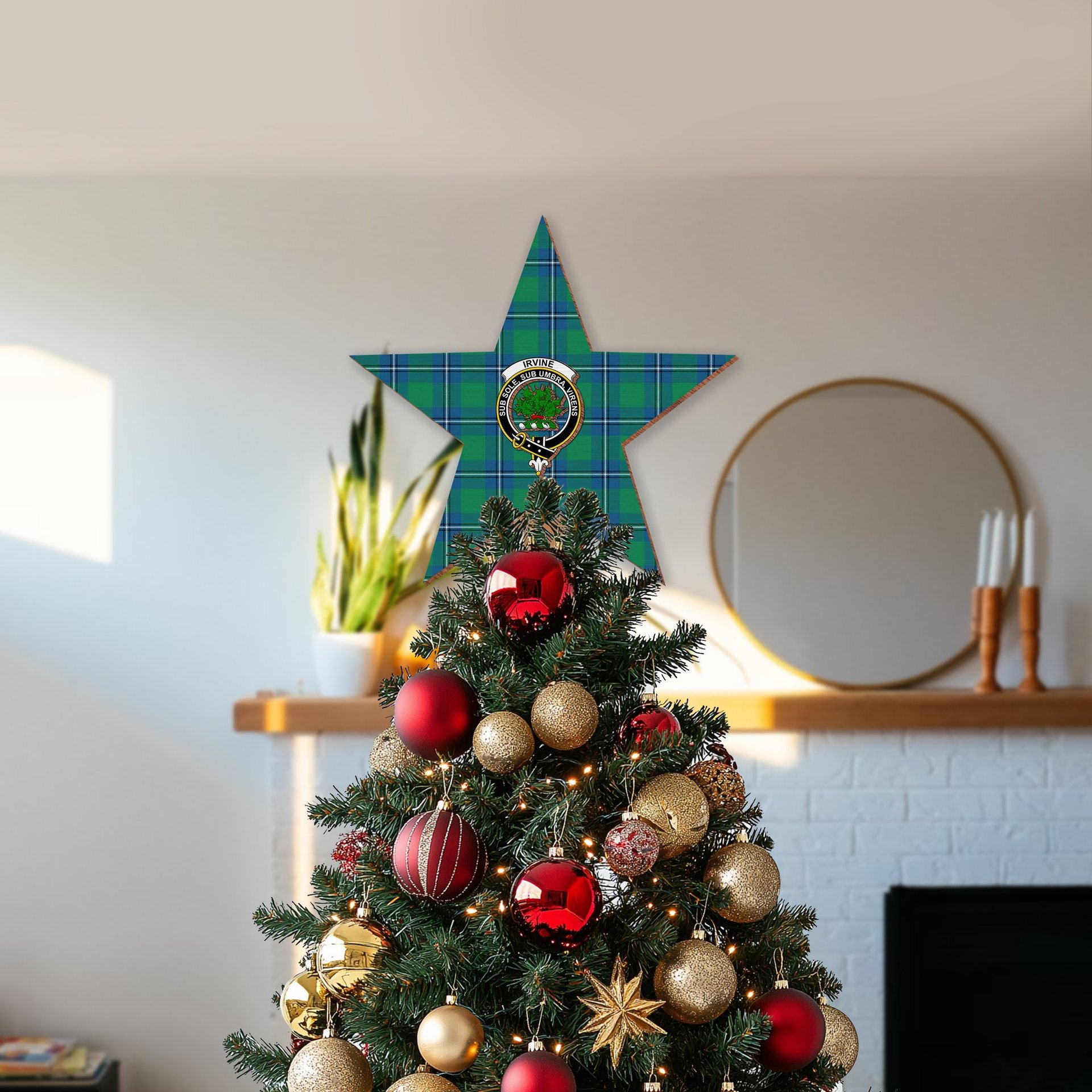 ScotsTee Shop Scottish Irvine Ancient Crest Tartan Wooden Christmas Tree Topper