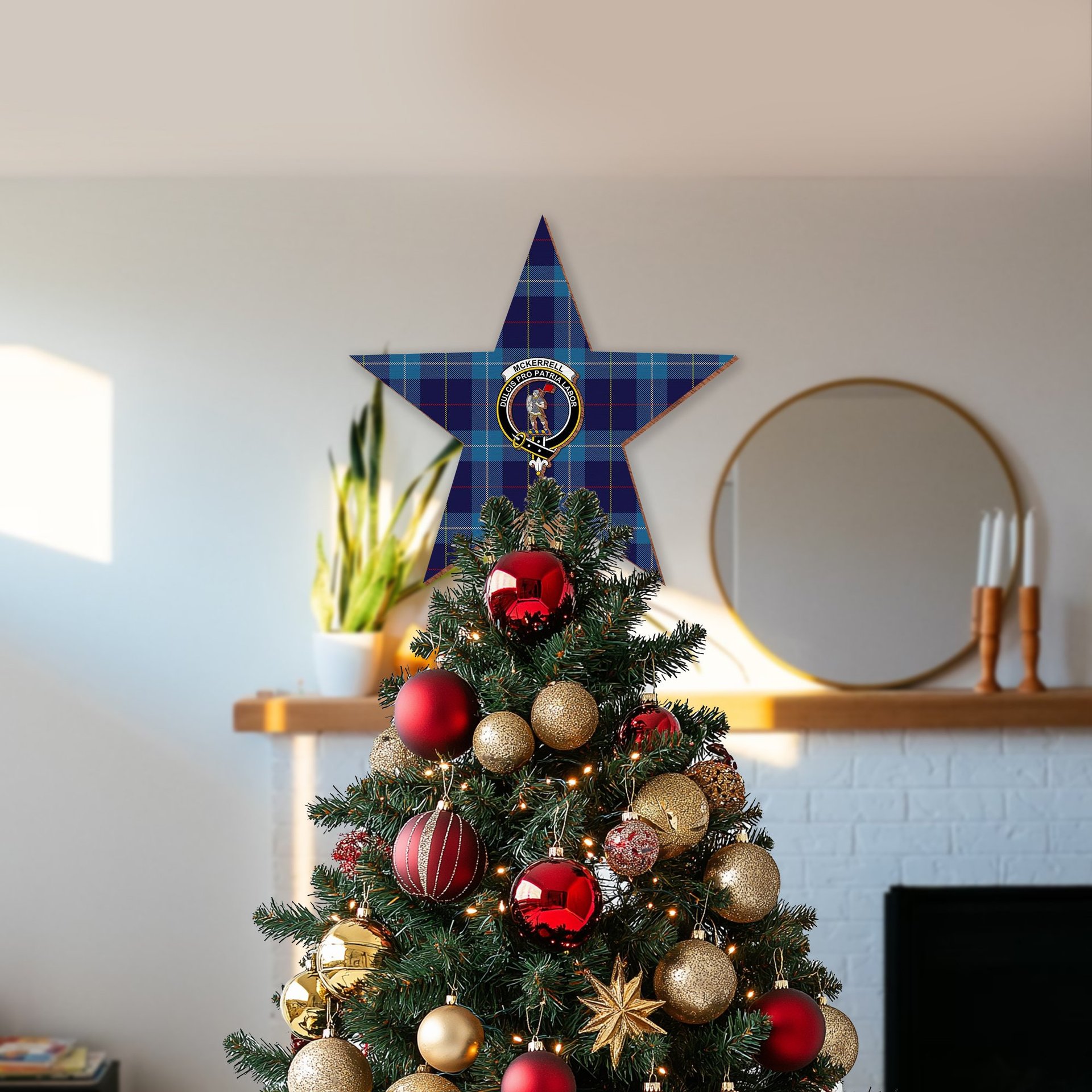 ScotsTee Shop Scottish McKerrell of Hillhouse Crest Tartan Wooden Christmas Tree Topper