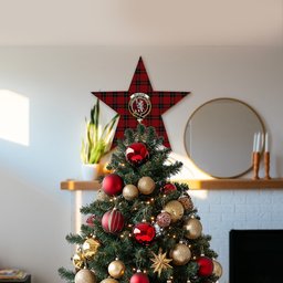 ScotsTee Shop Scottish Mcquain Crest Tartan Wooden Christmas Tree Topper