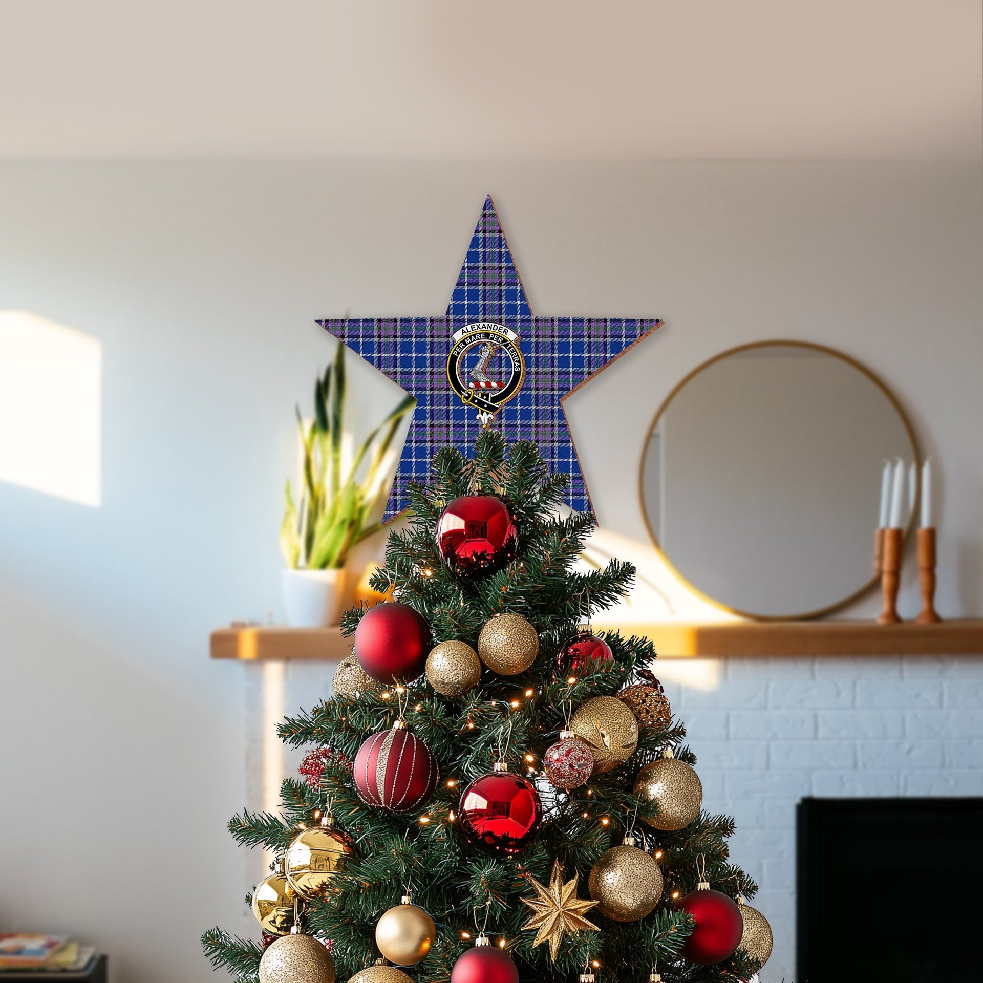 ScotsTee Shop Scottish Alexander of Menstry Ancient Crest Tartan Wooden Christmas Tree Topper
