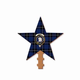 ScotsTee Shop Scottish Ramsay Blue Modern Crest Tartan Wooden Christmas Tree Topper
