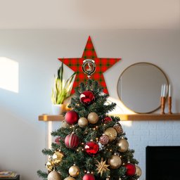 ScotsTee Shop Scottish Quarrie Modern Crest Tartan Wooden Christmas Tree Topper
