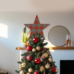 ScotsTee Shop Scottish McFarland Red Ancient Tartan Wooden Christmas Tree Topper
