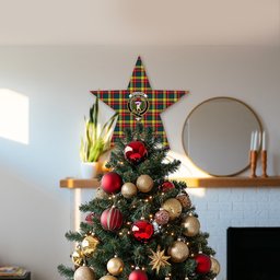 ScotsTee Shop Scottish Buchanan Modern Crest Tartan Wooden Christmas Tree Topper