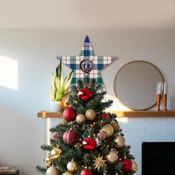 ScotsTee Shop Scottish Guthrie Dress Modern Crest Tartan Wooden Christmas Tree Topper