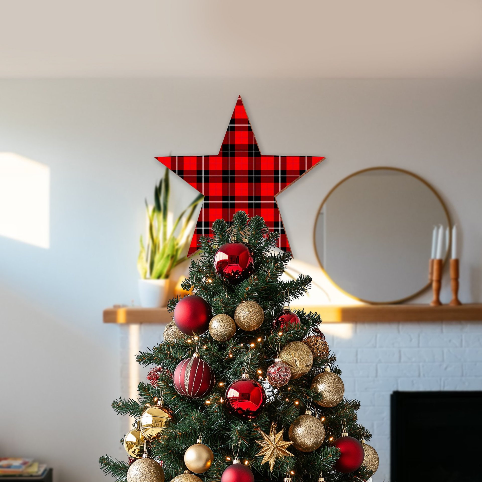 ScotsTee Shop Scottish Ramsay Modern Tartan Wooden Christmas Tree Topper