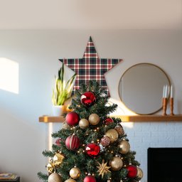 ScotsTee Shop Scottish Robertson Dress Modern Tartan Wooden Christmas Tree Topper