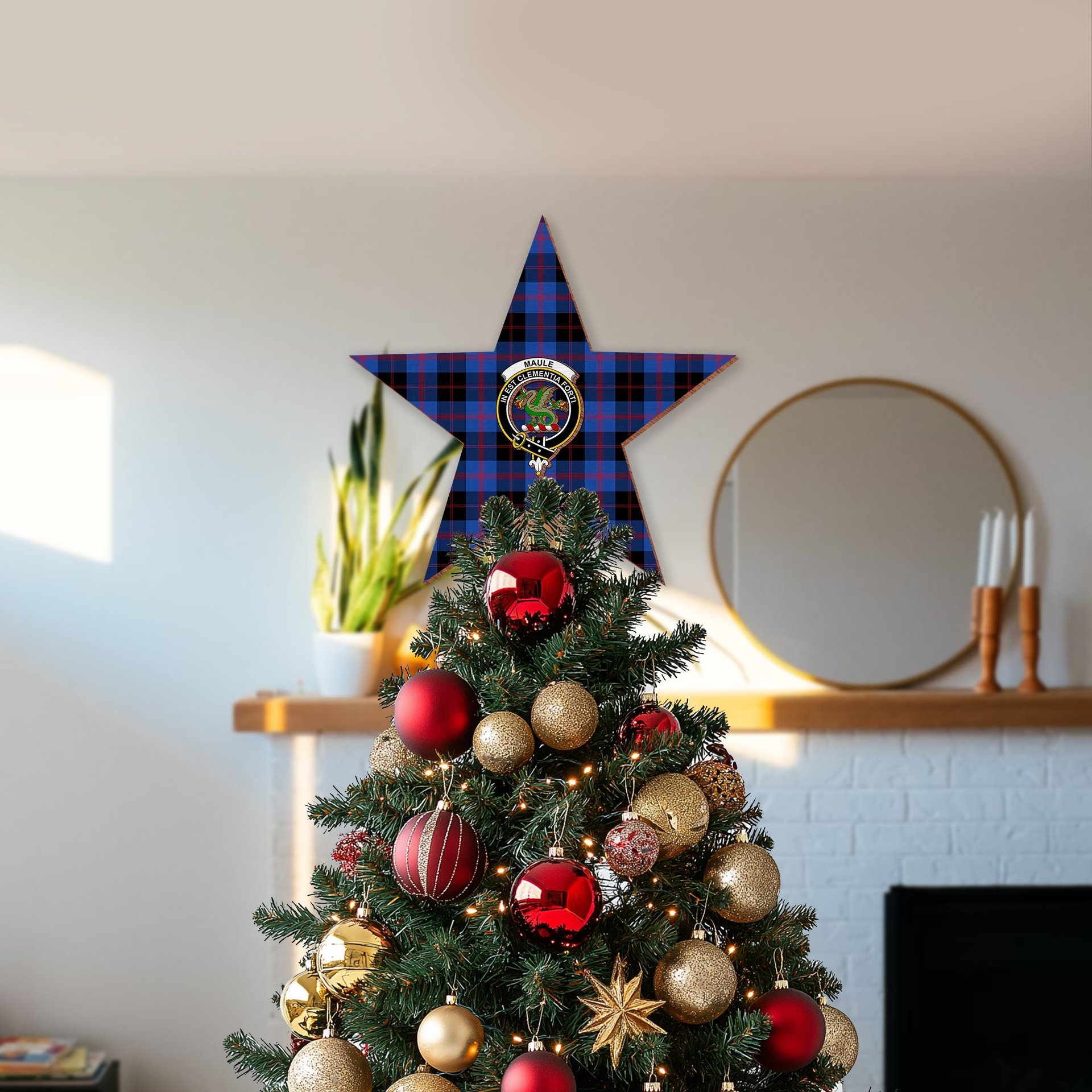 ScotsTee Shop Scottish Maule Modem Crest Tartan Wooden Christmas Tree Topper