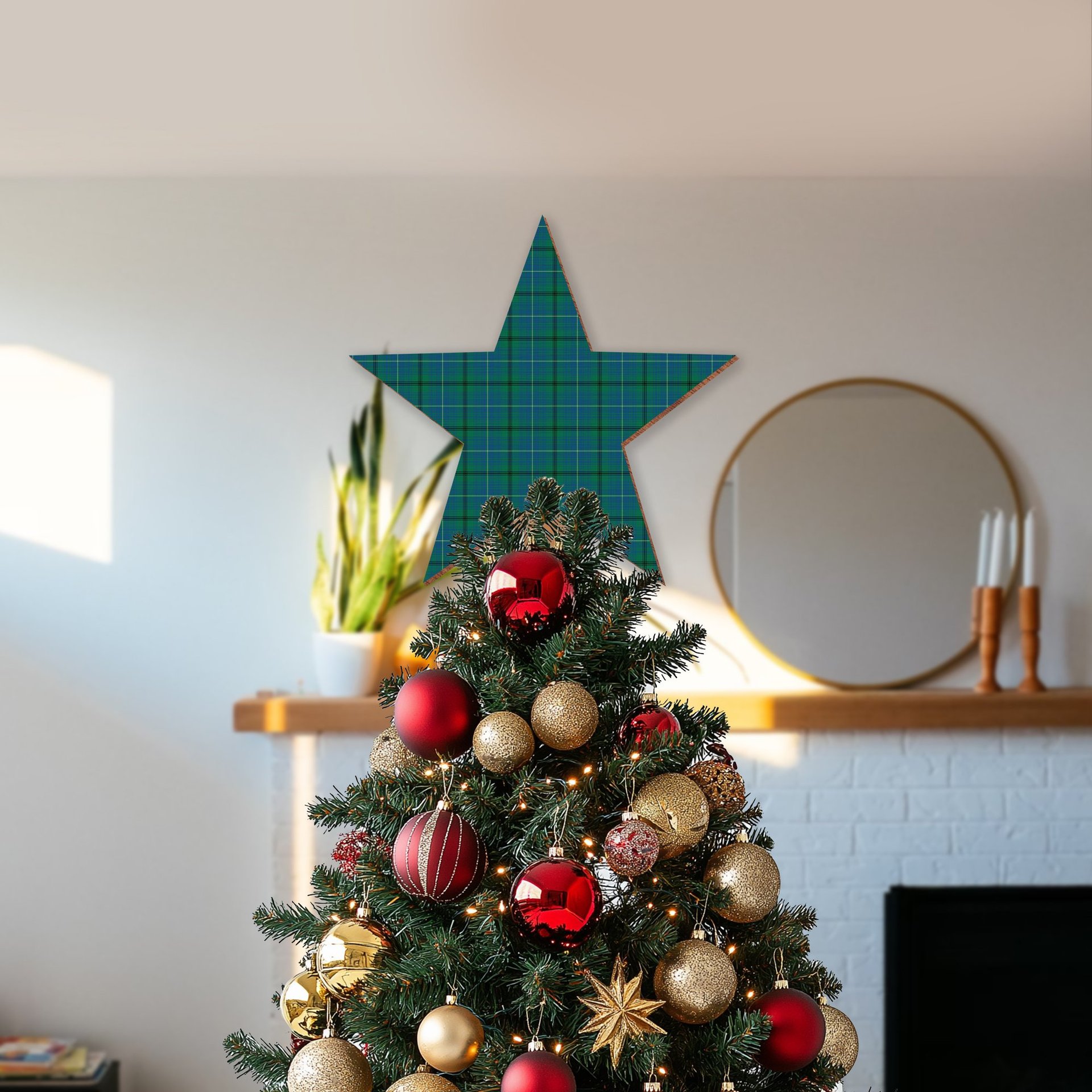 ScotsTee Shop Scottish Mayhew Tartan Wooden Christmas Tree Topper