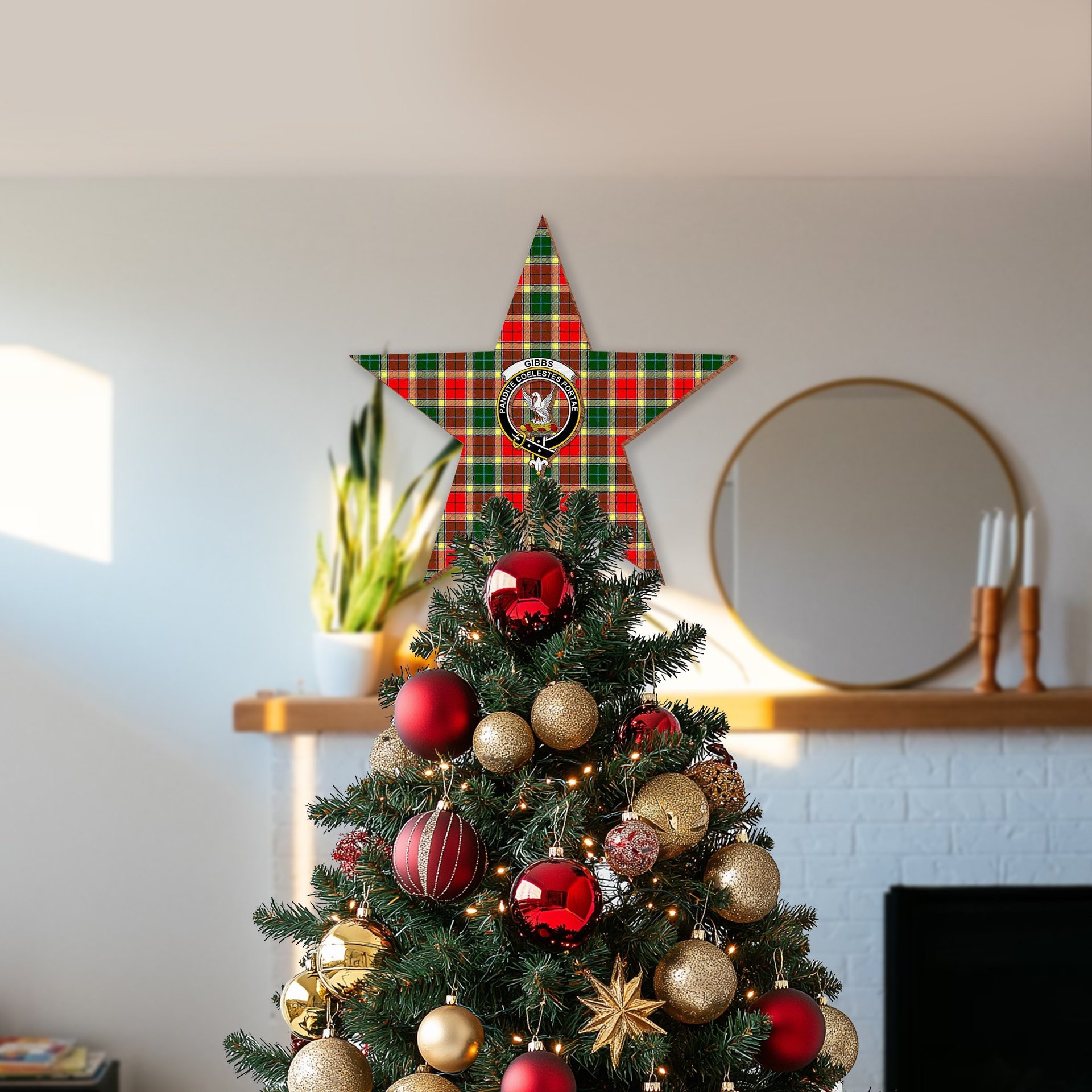 ScotsTee Shop Scottish Gibbs Crest Tartan Wooden Christmas Tree Topper