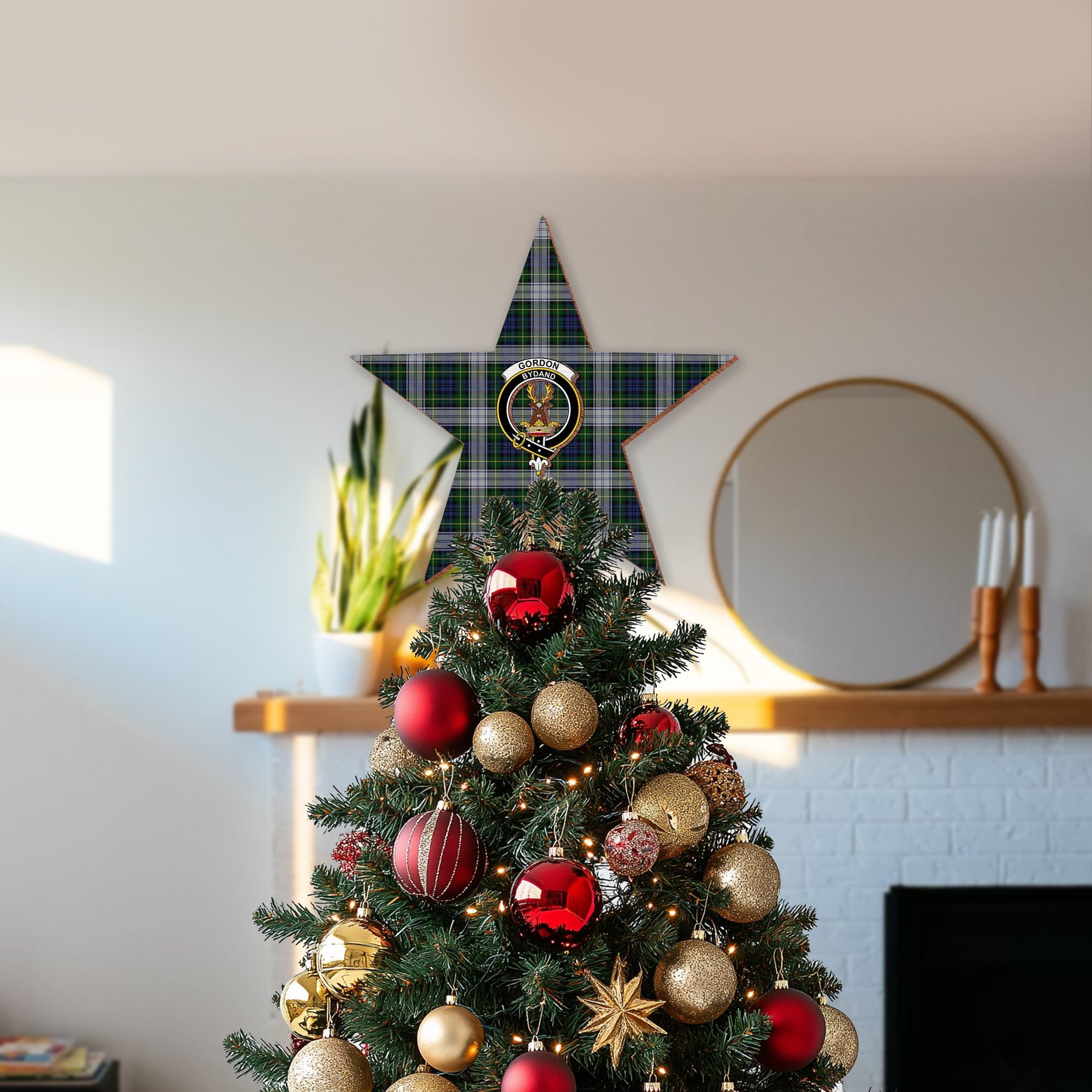 ScotsTee Shop Scottish Gordon Dress Crest Tartan Wooden Christmas Tree Topper