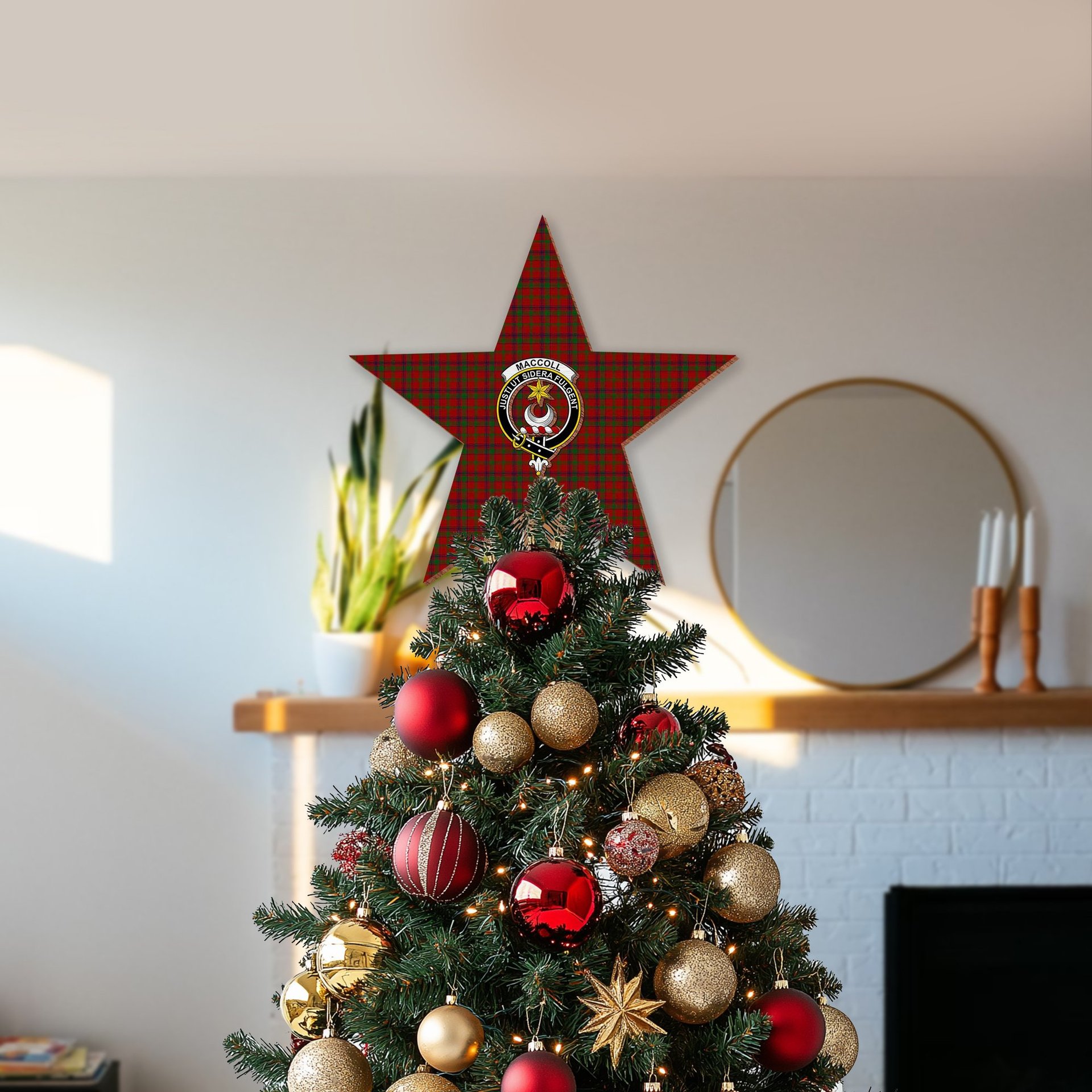 ScotsTee Shop Scottish MacColl Crest Tartan Wooden Christmas Tree Topper