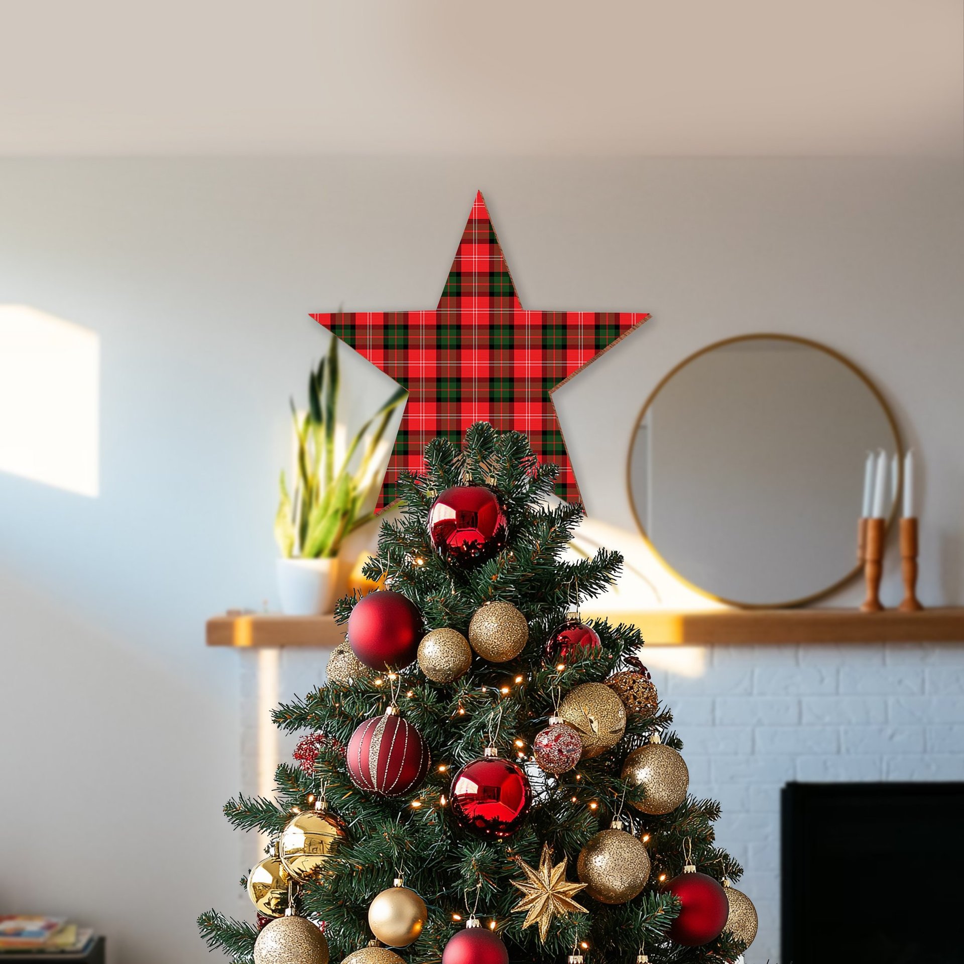 ScotsTee Shop Scottish Nesbitt Modern Tartan Wooden Christmas Tree Topper
