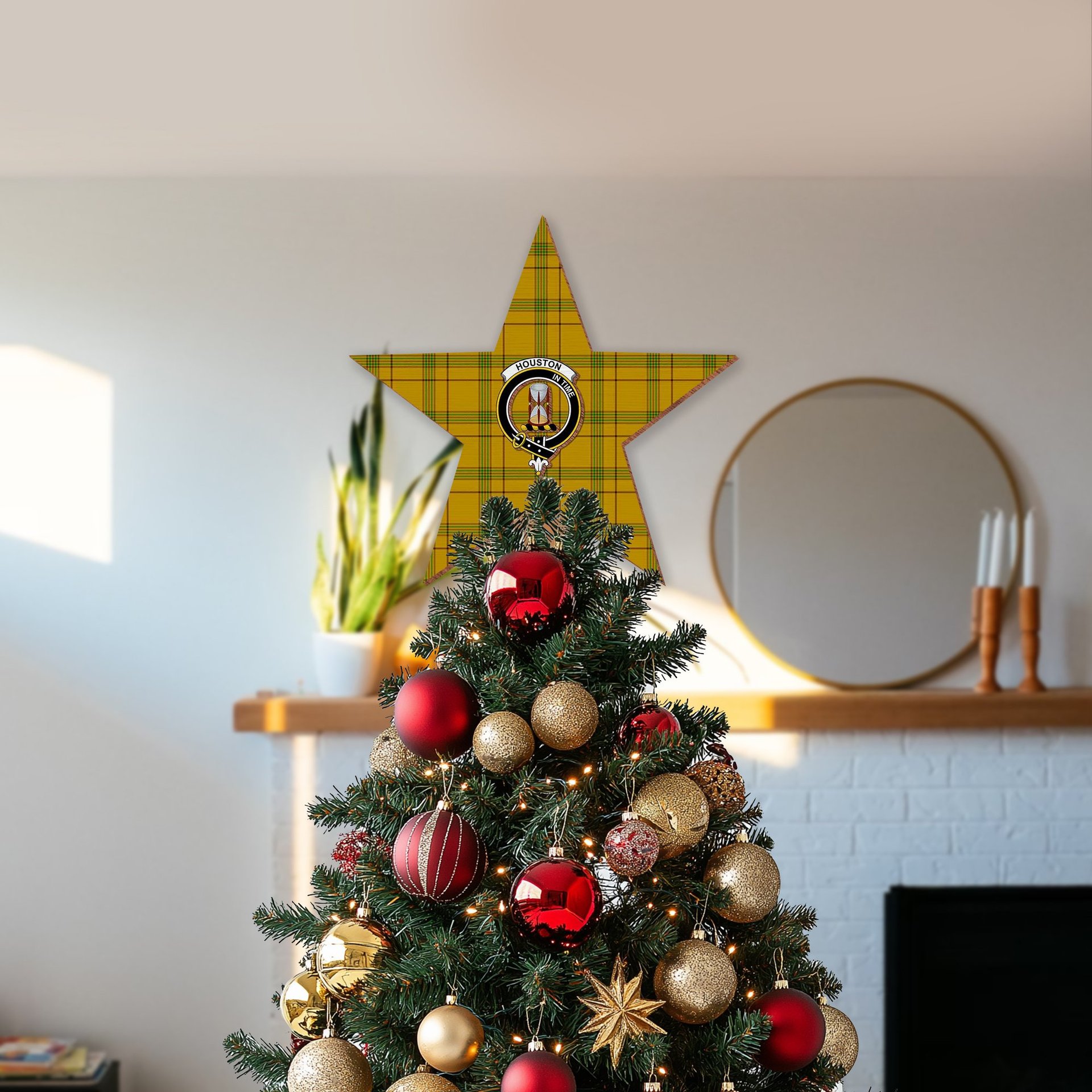 ScotsTee Shop Scottish Houston Crest Tartan Wooden Christmas Tree Topper