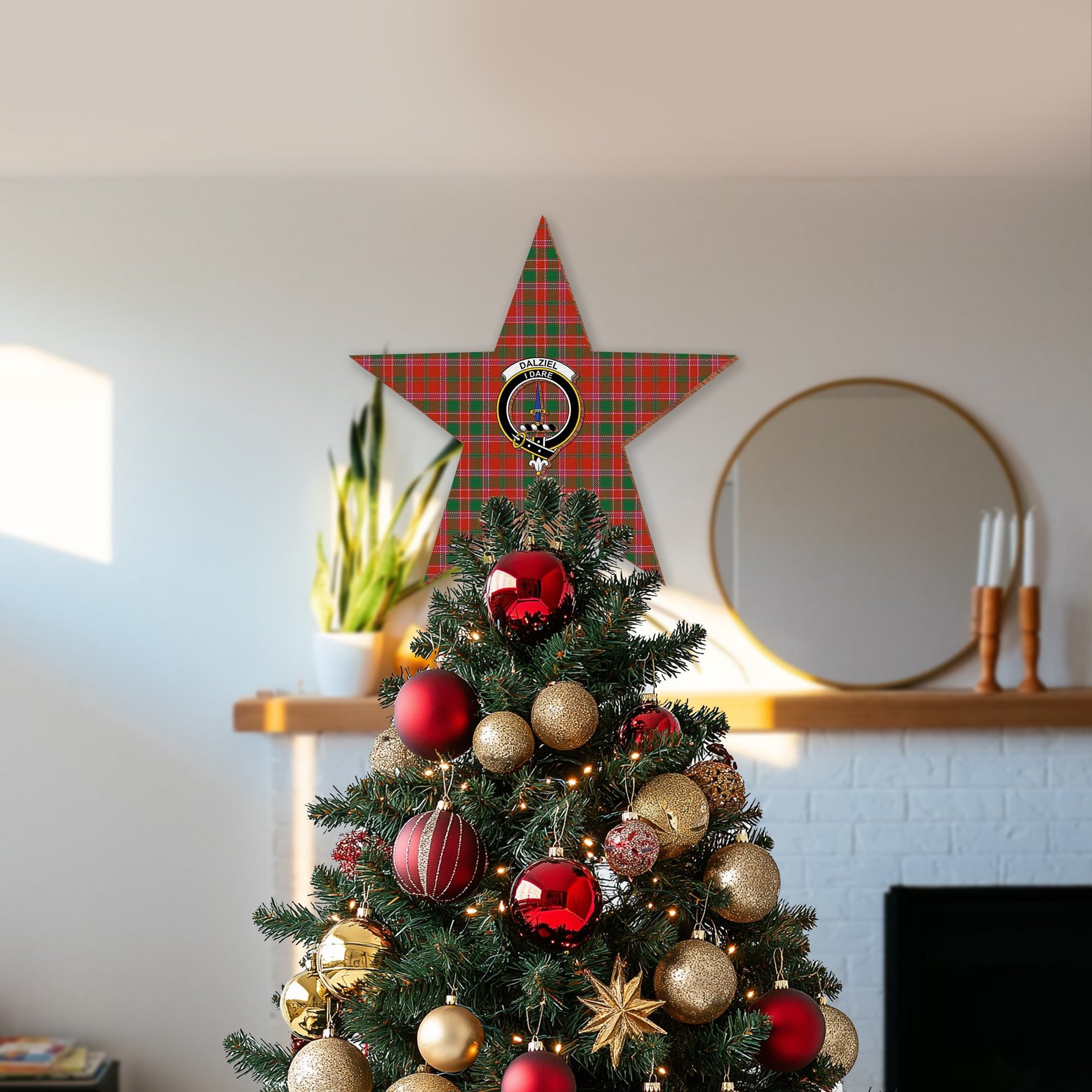 ScotsTee Shop Scottish Dalziel Ancient Crest Tartan Wooden Christmas Tree Topper
