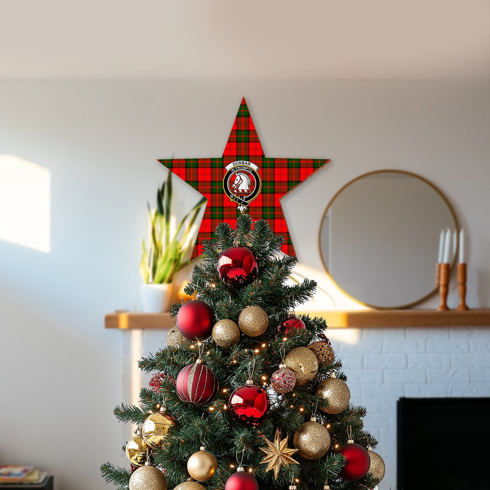 ScotsTee Shop Scottish Dunbar Modern Crest Tartan Wooden Christmas Tree Topper