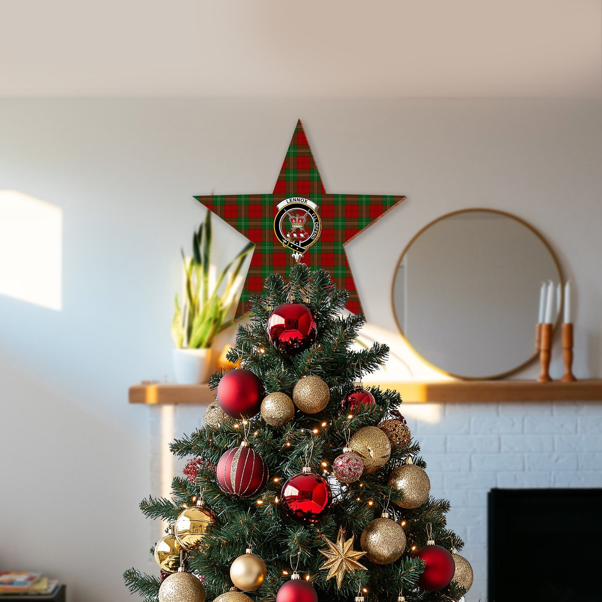 ScotsTee Shop Scottish Lennox Crest Tartan Wooden Christmas Tree Topper