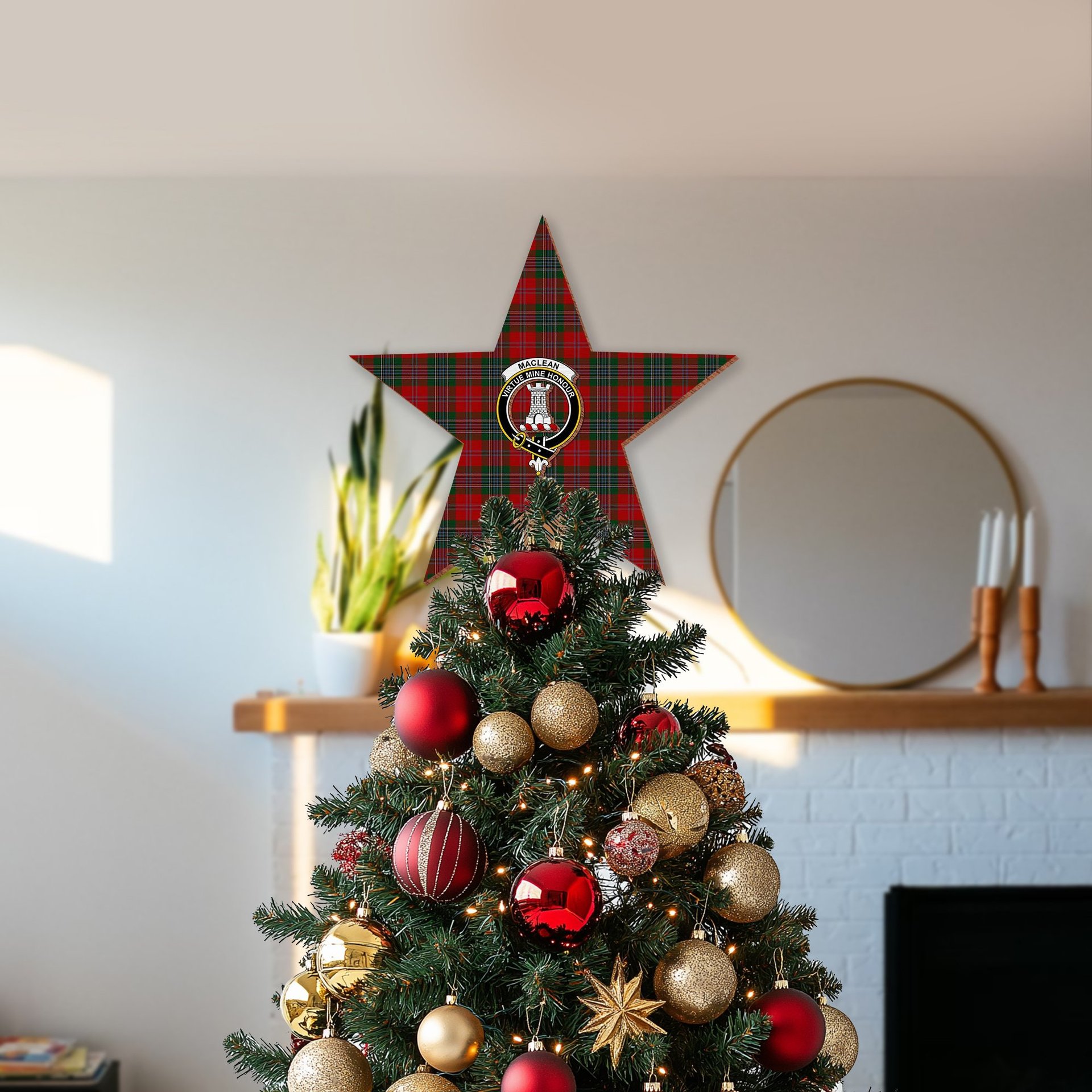 ScotsTee Shop Scottish MacLean Crest Tartan Wooden Christmas Tree Topper