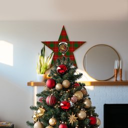 ScotsTee Shop Scottish Macfie Crest Tartan Wooden Christmas Tree Topper