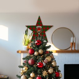 ScotsTee Shop Scottish Moncreiffe Crest Tartan Wooden Christmas Tree Topper