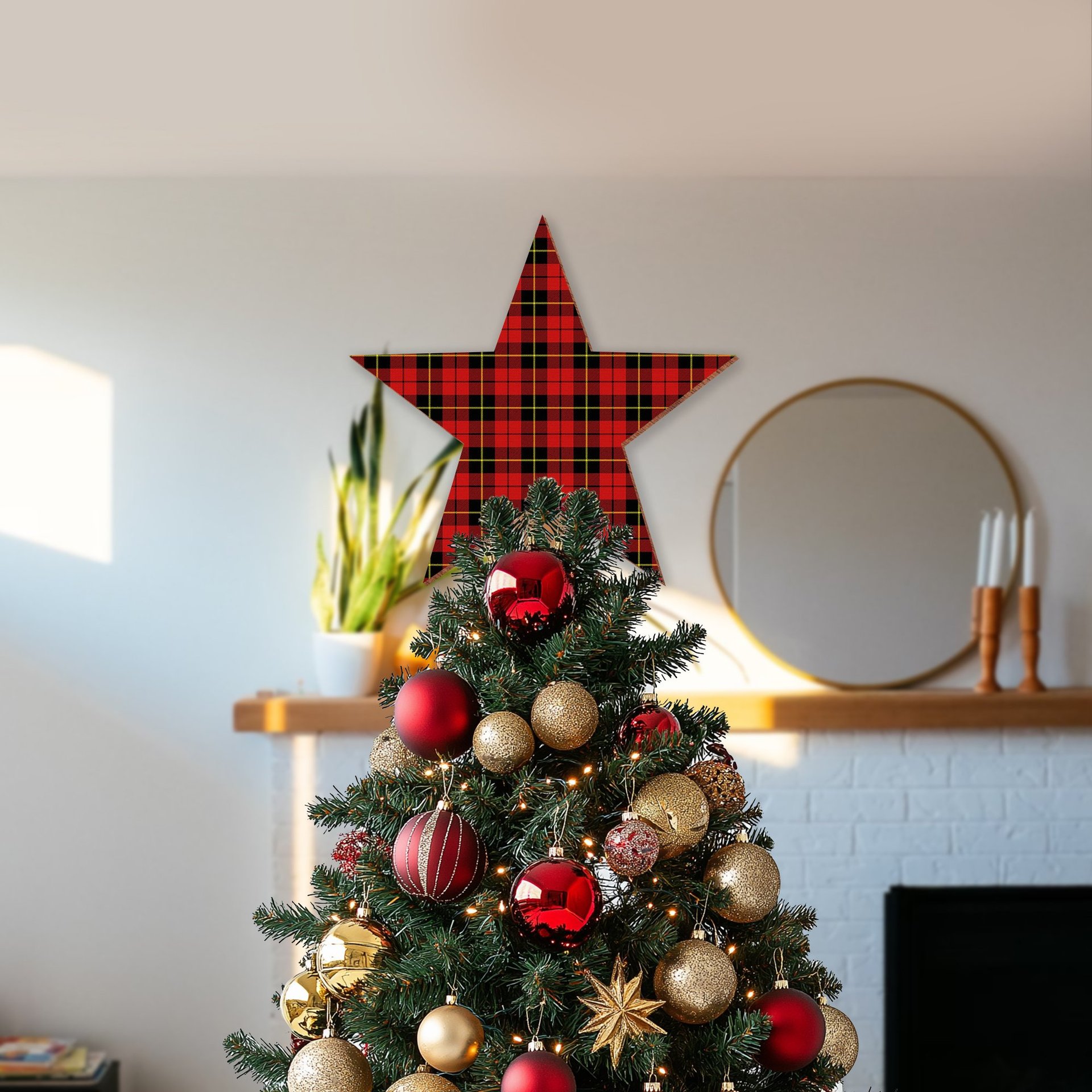 ScotsTee Shop Scottish Wallace Modern Tartan Wooden Christmas Tree Topper