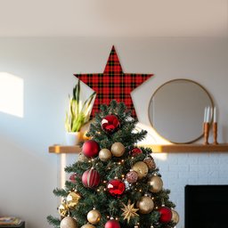 ScotsTee Shop Scottish Wallace Modern Tartan Wooden Christmas Tree Topper