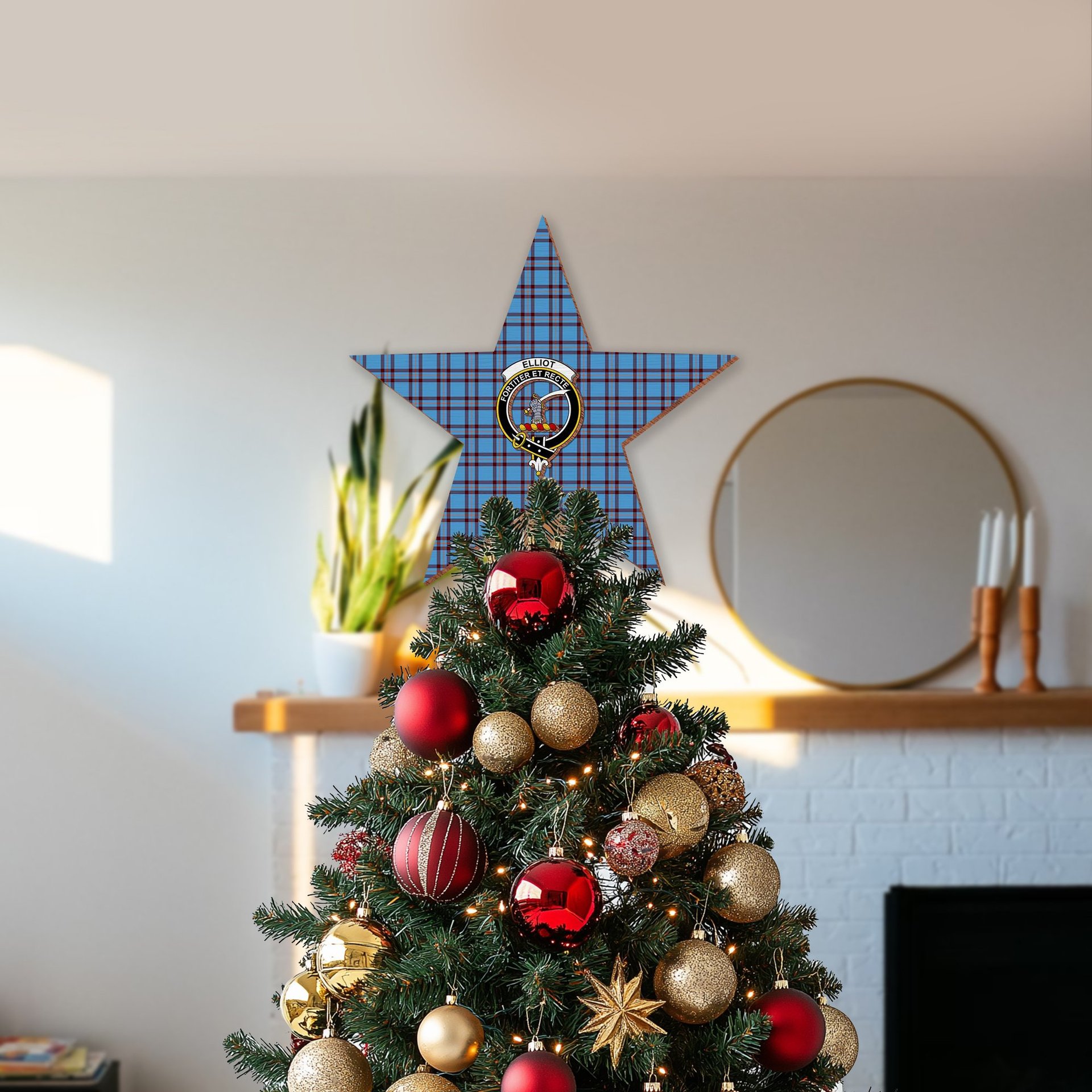 ScotsTee Shop Scottish Elliot Ancient Crest Tartan Wooden Christmas Tree Topper