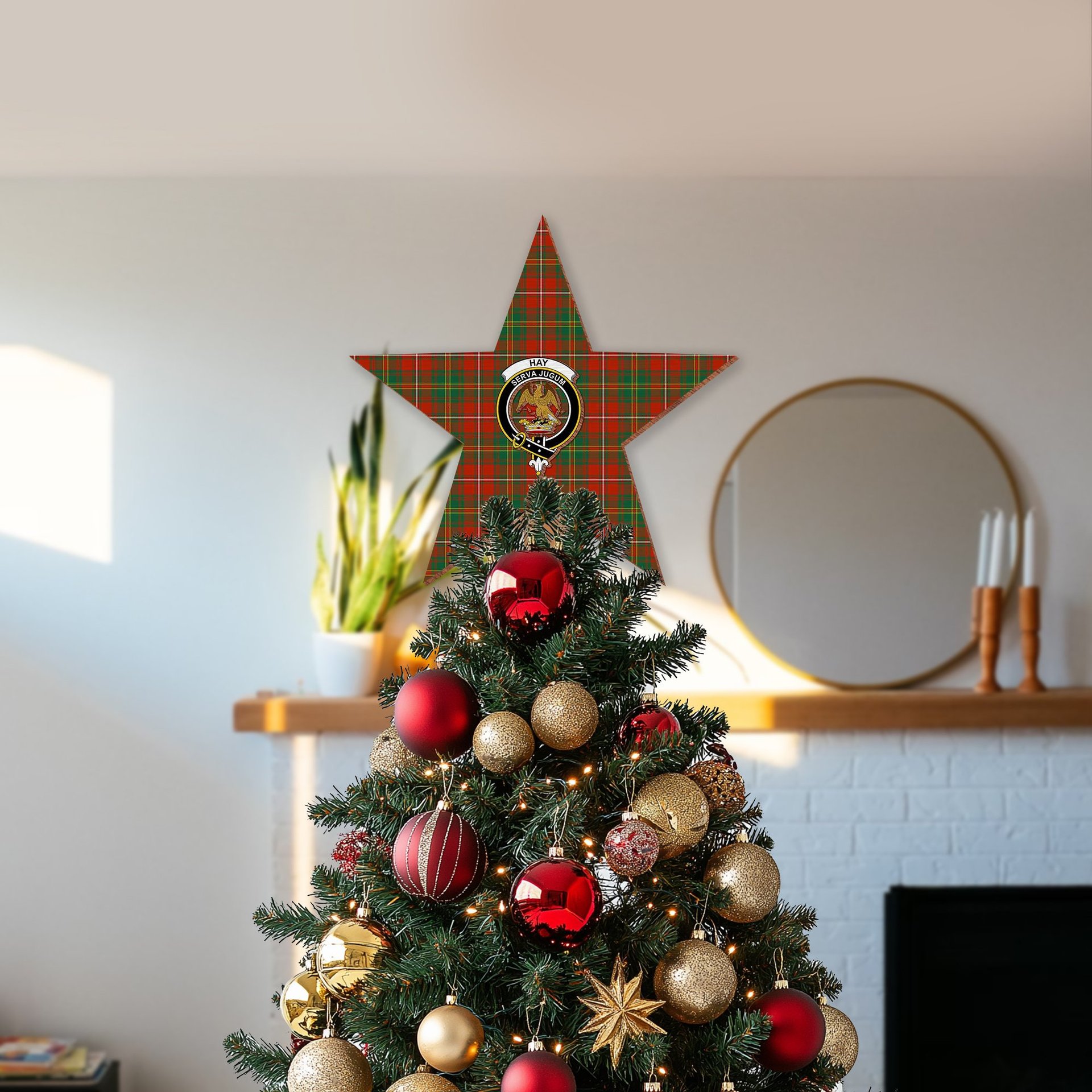 ScotsTee Shop Scottish Hay Ancient Crest Tartan Wooden Christmas Tree Topper