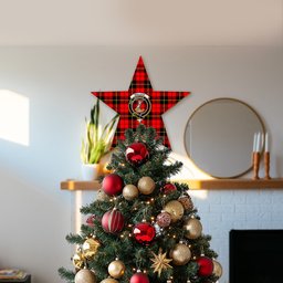 ScotsTee Shop Scottish Wallace Hunting Red Crest Tartan Wooden Christmas Tree Topper