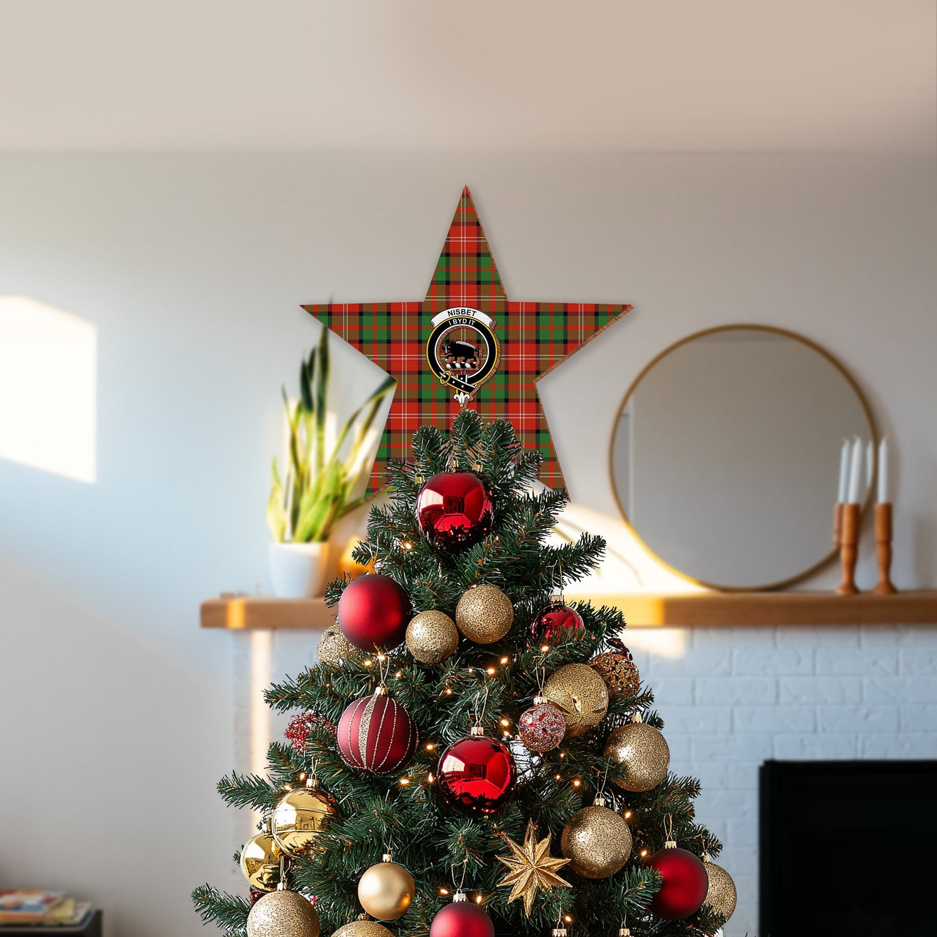 ScotsTee Shop Scottish Nisbet Ancient Crest Tartan Wooden Christmas Tree Topper