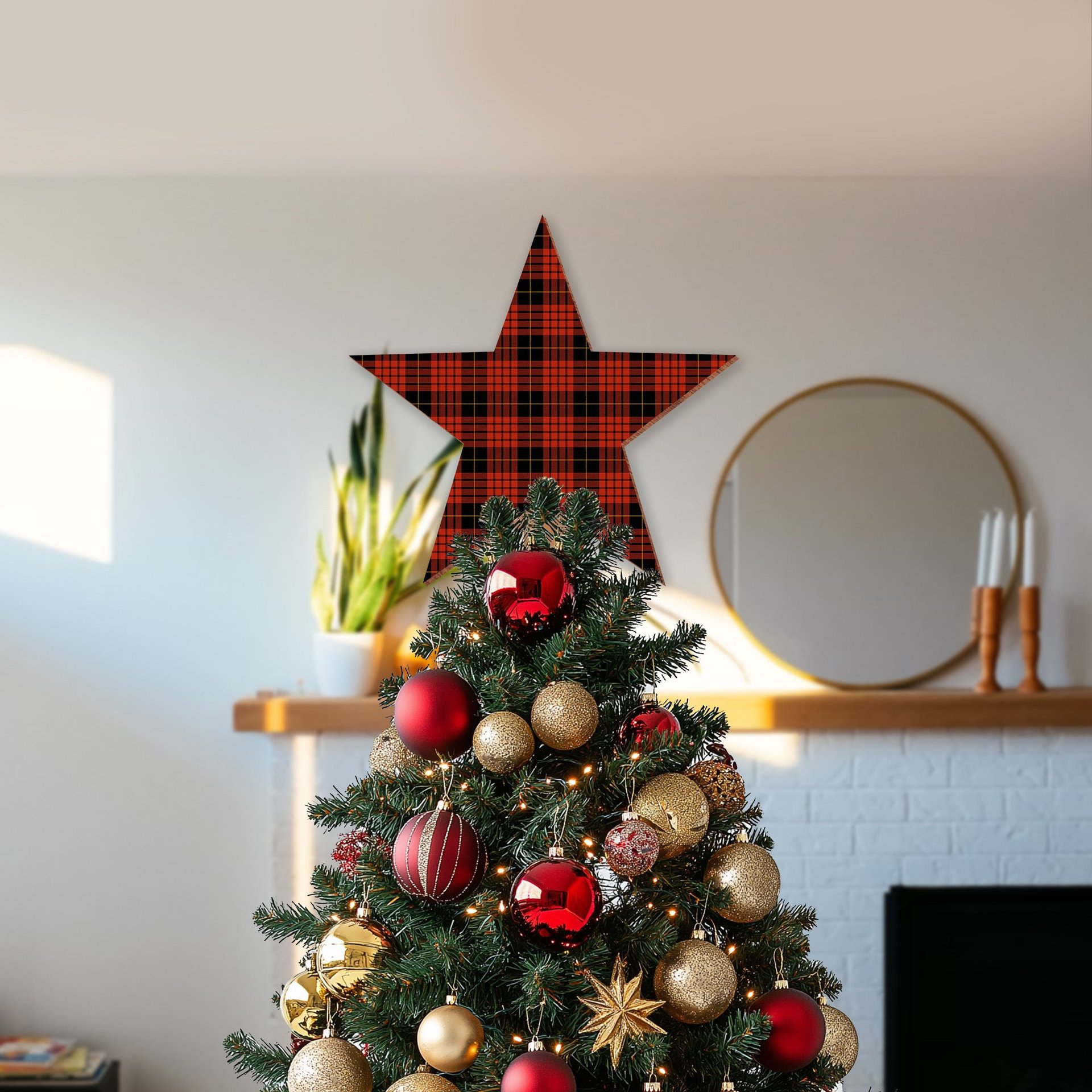 ScotsTee Shop Scottish Mcquain Ancient Tartan Wooden Christmas Tree Topper