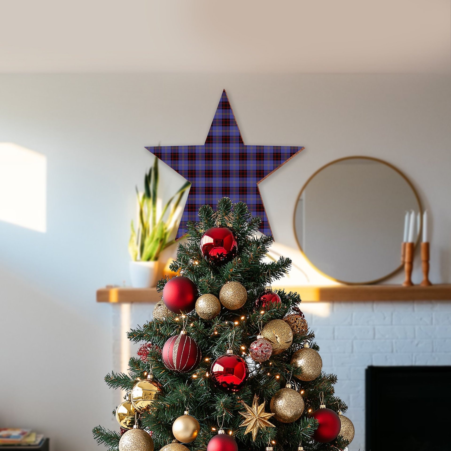 ScotsTee Shop Scottish Rutherford Tartan Wooden Christmas Tree Topper